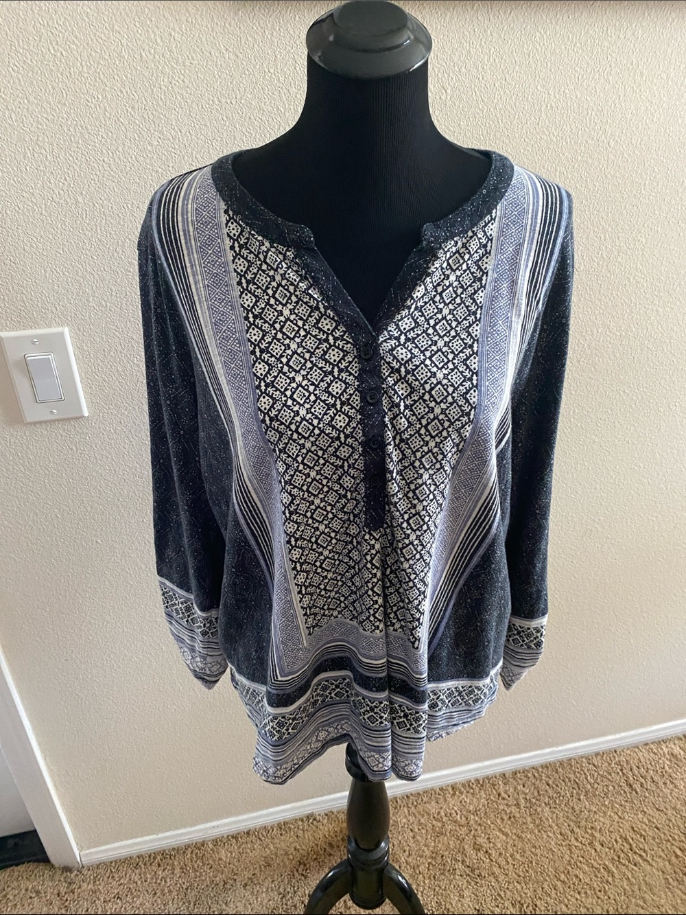 Style & Co Women's Navy & White Patterned Pullover Sweater